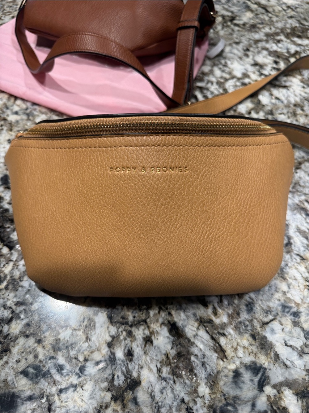 Poppy & Peonies sidekick Caramel Leather Crossbody Bag